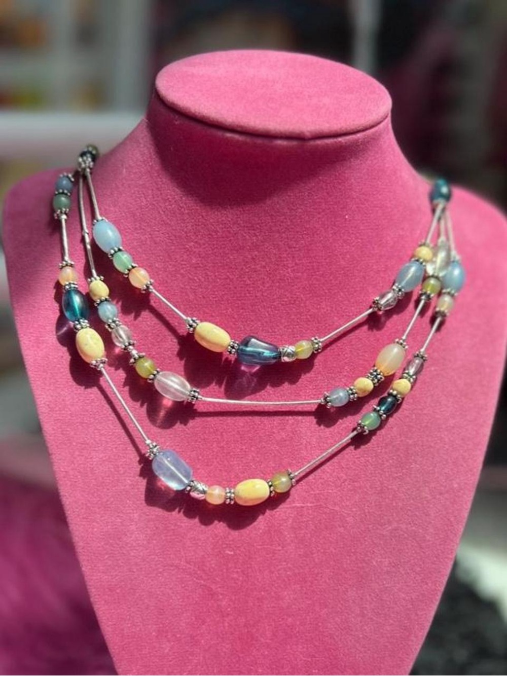Y2K Pastel blue green and peach beaded necklace